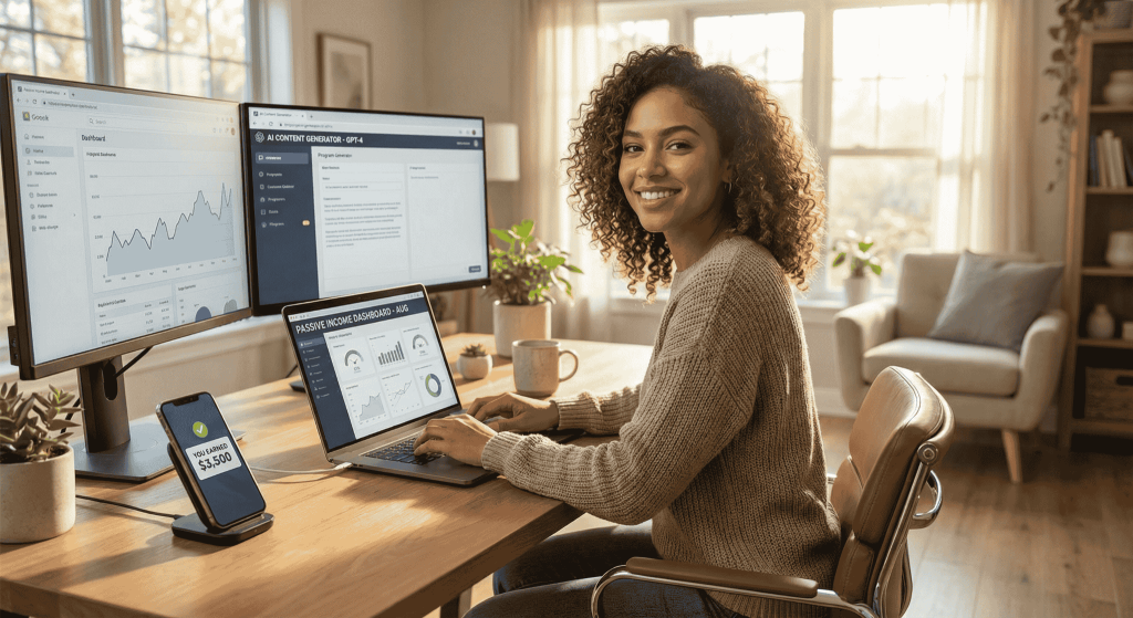 Entrepreneur Working with AI Tools for Passive Income